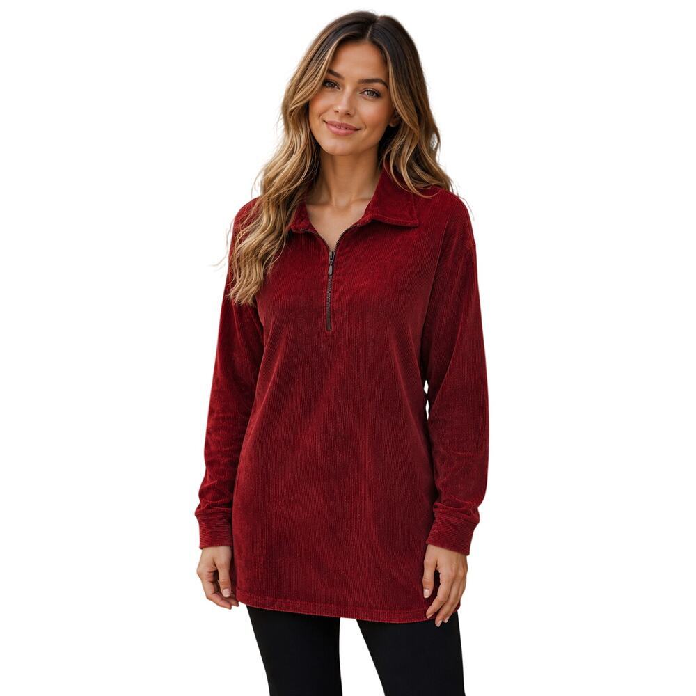Charter club M bright red corduroy brushed cotton heavy popover 1/4 zip winter +